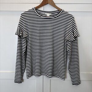 H&M Black & White Striped Ruffle Long Sleeve Top Size Medium